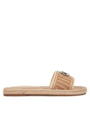 Guess Klapki FLJKLI FAB03 Beżowy. Brązowe klapki damskie Guess, z aplikacjami, z syntetyku, bez obcasa, bez zapięcia. Za 301.99 zł.