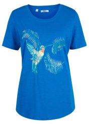 T-shirt z czystej bawełny organicznej. Niebieskie t-shirty damskie bonprix, bez wzorów, z bawełny, bez kołnierzyka, bez ramiączek. Za 47.99 zł.