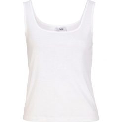 Top w prążek z czystej bawełny. Czarne topy damskie bonprix, bez wzorów, z bawełny, eleganckie, bez kołnierzyka, bez ramiączek. Za 32.99 zł.