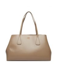 Calvin Klein Torebka Ck Snap Large Tote LV04F3502G Beżowy. Brązowe shopperki damskie Calvin Klein, bez wzorów, ze skóry, bez dodatków. Za 749.99 zł.