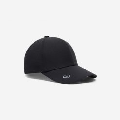 Czapka z daszkiem do golfa z magnesem na znacznik. Czarne czapki damskie INESIS, bez wzorów, z materiału, sportowe. Za 49.99 zł.