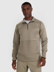 4F Bluza treningowa regular szybkoschnąca męska - oliwkowa/khaki L. Brązowe bluzy sportowe męskie 4F, l, bez wzorów, z dzianiny, bez kaptura, do biegania. Za 229.99 zł.