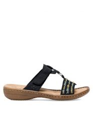 Rieker Klapki 60867-14 Granatowy. Niebieskie klapki damskie Rieker, bez wzorów, z syntetyku, bez obcasa, bez zapięcia. Za 279.99 zł.