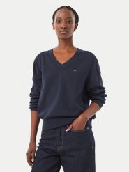 Tommy Jeans Sweter Essential DW0DW23362 Granatowy Regular Fit. Niebieskie swetry nierozpinane damskie Tommy Jeans, xxs, bez wzorów, z bawełny, bez kołnierzyka, bez ramiączek. Za 369.99 zł.
