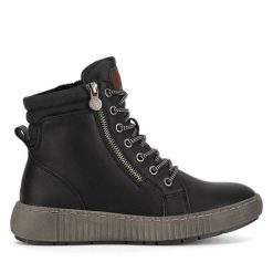 Botki Go Soft. Czarne botki damskie GO SOFT, bez wzorów, bez obcasa, na płaskiej podeszwie, bez zapięcia. Za 199.99 zł.