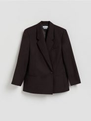 Marynarka z wełną - bordowy. Czerwone marynarki i żakiety damskie Reserved, bez wzorów, z tkaniny, bez kołnierzyka, bez ramiączek. Za 329.99 zł.