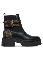 Guess Botki FLTSDR FAL10 Czarny. Czarne botki damskie Guess, z aplikacjami, ze skóry, bez obcasa, na płaskiej podeszwie, bez zapięcia. Za 579.99 zł.
