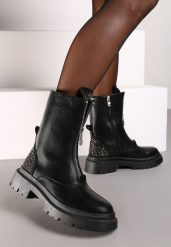 Czarne Botki Ozdobione Cyrkoniami i Metalowym Suwakiem Erisania. Czarne botki damskie Born2be, bez wzorów, eleganckie, bez obcasa, na obcasie, bez zapięcia. Za 179.99 zł.