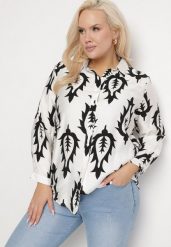 Biało-Czarna Koszula z Tkaniny z Wiskozą w Etniczny Wzór z Podpinanymi Rękawami Fommea. Czarne koszule damskie Born2be, plus size, bez wzorów, z jeansu, eleganckie, bez kołnierzyka, bez ramiączek. Za 84.99 zł.