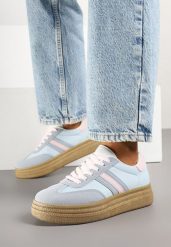 Niebieskie Sneakersy Kultowe Tenisówki na Grubej Podeszwie Ozdobione Wzorem w Panterkę Gonelis. Niebieskie trampki i tenisówki damskie Renee, bez wzorów, z jeansu, bez zapięcia. Za 79.99 zł.