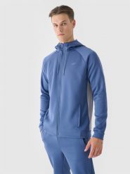 4F Bluza treningowa rozpinana z kapturem męska - niebieska XXL. Niebieskie bluzy sportowe męskie 4F, m, bez wzorów, z dzianiny, z kapturem, na fitness i siłownię. W wyprzedaży za 99.99 zł.