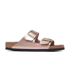 Klapki damskie Birkenstock Arizona Bf Copper. Brązowe klapki damskie Birkenstock, bez wzorów, z materiału, sportowe, bez obcasa, bez zapięcia. Za 514.00 zł.