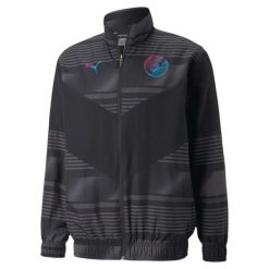 Kurtka z dresu Manchester City Prematch 2021/22. Czarne kurtki męskie Puma, l, bez wzorów, z dresówki, eleganckie, bez kaptura. Za 292.50 zł.