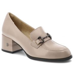 Półbuty damskie Vinceza, cholewka ze skóry naturalnej licowej wsuwany fason z ozdobnym paskiem i metalową klamrą, beżowe, 18116. Brązowe półbuty damskie VINCEZA, bez wzorów, ze skóry, bez obcasa, na obcasie, bez zapięcia. Za 152.90 zł.