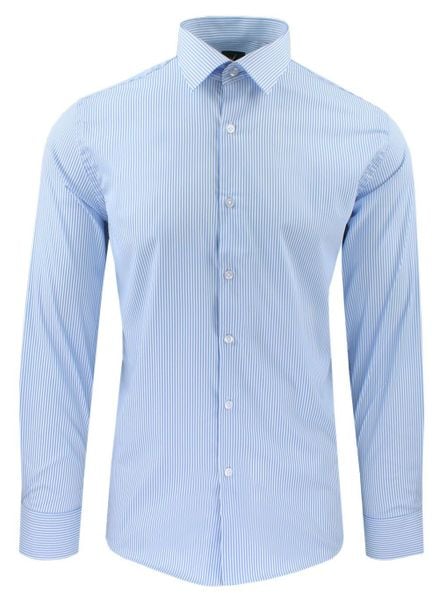 Taliowana Koszula Wizytowa, Męska - Victorio - Błękit w Prążek. Niebieskie koszule męskie Victorio, m, bez wzorów, z bawełny, eleganckie, bez kołnierzyka, bez ramiączek. Za 139.00 zł.