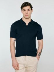 Sweter męski polo z krótkim rękawem granatowy Matisonis 403. Niebieskie swetry męskie BIG STAR, l, bez wzorów, z bawełny, eleganckie, bez kołnierzyka, bez ramiączek. Za 159.99 zł.