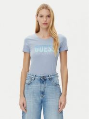 Guess T-Shirt W5GI14 J1314 Niebieski Regular Fit. Niebieskie t-shirty damskie Guess, m, z aplikacjami, z bawełny, bez kołnierzyka, bez ramiączek. Za 109.99 zł.