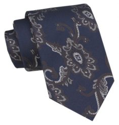Klasyczny Krawat Męski CHATTIER - Granat w Brązowo, Beżowe Kwiaty. Niebieskie krawaty i muchy Chattier, bez wzorów, z tkaniny, eleganckie. Za 49.00 zł.