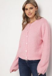 Różowy Casualowy Kardigan o Klasycznym Kroju Riathiel. Czerwone kardigany damskie Born2be, uniwersalny, bez wzorów, z jeansu, eleganckie, bez kołnierzyka. Za 169.99 zł.
