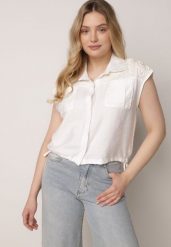 Biała Wiskozowa Koszula Boho Bez Rękawów ze Ściągaczem w Pasie Limopise. Białe koszule damskie Born2be, l, bez wzorów, z materiału, boho, bez kołnierzyka, bez ramiączek. Za 89.99 zł.