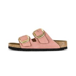 Damskie sandały duże metalowe klamry Arizona Big Buckle. Czerwone sandały damskie Birkenstock, bez wzorów, z materiału, bez obcasa, bez zapięcia. Za 667.95 zł.