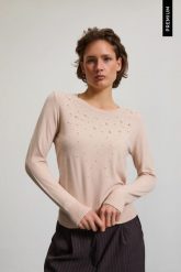 Sweter z ozdobnymi koralikami beżowy. Brązowe swetry nierozpinane damskie MOODO, l, bez wzorów, z poliamidu, bez kołnierzyka, bez ramiączek. Za 149.99 zł.