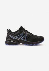 Czarno-Niebieskie Buty Sportowe z Bieżnikiem i Ozdobnymi Przeszyciami Meula. Czarne buty sportowe męskie Born2be, bez wzorów, bez zapięcia. Za 99.99 zł.