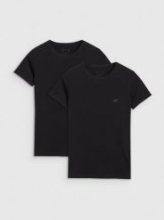 4F T-shirt slim gładki damski (2-pack) - czarny M. Czarne t-shirty damskie 4F, m, bez wzorów, z bawełny, klasyczne, bez kołnierzyka, bez ramiączek. Za 79.99 zł.