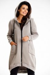 Długa bluza damska z kapturem i kieszeniami szary. Szare bluzy damskie Infinite You, l, bez wzorów, z bawełny, eleganckie, bez ramiączek, z kapturem. Za 299.00 zł.