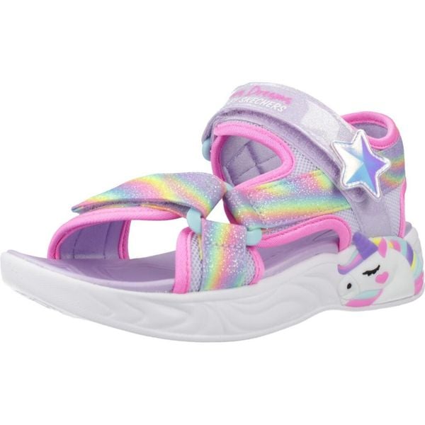Sandały SKECHERS DREAMY UNICORNS Niebieski. Fioletowe sandały damskie Skechers, bez wzorów, z materiału, bez zapięcia. Za 187.99 zł.