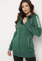 Zielona Bluza z Kapturem o Dłuższym Fasonie Lindira. Zielone bluzy damskie Born2be, l, bez wzorów, z dzianiny, bez ramiączek, z kapturem. Za 54.99 zł.