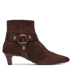 Botki Hispanitas. Brązowe botki damskie Hispanitas, bez wzorów, bez obcasa, na słupku, bez zapięcia. Za 789.99 zł.