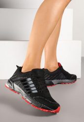 Czarno-Czerwone Sneakersy Sportowe z Ozdobnym Bieżnikiem Julinea. Czarne obuwie sportowe damskie Born2be, bez wzorów, bez zapięcia, na fitness i siłownię. Za 89.99 zł.