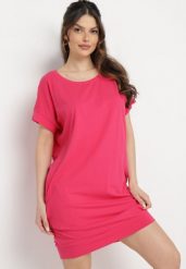 Różowa Pudełkowa Sukienka T-shirtowa o Krótkim Kroju Orlella. Czerwone sukienki damskie Born2be, na lato, l, bez wzorów, bez kołnierzyka, bez ramiączek, mini. Za 49.99 zł.