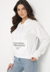 Biała Casualowa Bluza z Kapturem i Kieszonką Zelotia. Białe bluzy damskie Born2be, l, bez wzorów, z jeansu, casualowe, bez ramiączek, z kapturem. Za 59.99 zł.