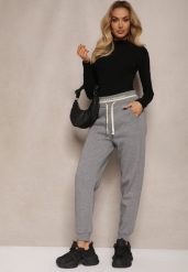 Szare Bawełniane Dresowe Spodnie Ocieplane High Waist Ozdobione Sznurkiem Niaris. Szare spodnie dresowe damskie Renee, bez wzorów, z bawełny, z podwyższonym stanem, trekkingowe. Za 54.99 zł.