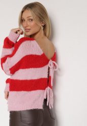 Czerwony Wiązany Kardigan Oversize w Paski z Dodatkiem Wełny i Wiskozy Retire. Czerwone kardigany damskie Born2be, uniwersalny, bez wzorów, z dzianiny, bez kołnierzyka. Za 149.99 zł.