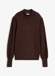Cienki sweter z ażurem. Żółte swetry nierozpinane damskie bonprix, w ażurowe wzory, bez kołnierzyka, bez ramiączek. Za 124.99 zł.