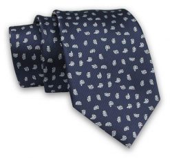 Granatowy Elegancki Męski Krawat -ALTIES- 7cm, Stylowy, Klasyczny, w Drobny Wzór Paisley. Niebieskie krawaty i muchy Alties, bez wzorów, z tkaniny, eleganckie. Za 49.00 zł.