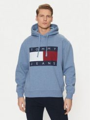 Tommy Jeans Bluza Flag DM0DM21174 Niebieski Regular Fit. Niebieskie bluzy męskie Tommy Jeans, m, bez wzorów, z bawełny, bez ramiączek, bez kaptura. Za 299.99 zł.