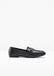 Półbuty loafersy. Czarne balerinki damskie bonprix, bez wzorów, bez obcasa, bez zapięcia. Za 99.99 zł.