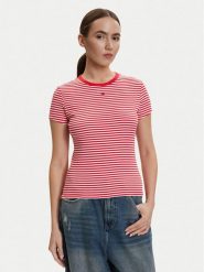 Tommy Jeans T-Shirt DW0DW17383 Czerwony Slim Fit. Czerwone t-shirty damskie Tommy Jeans, m, bez wzorów, z bawełny, bez kołnierzyka, bez ramiączek. Za 149.99 zł.