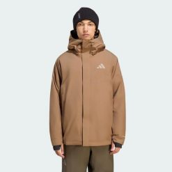 Ocieplana kurtka dwuwarstwowa Terrex Multi CLIMAPROOF. Brązowe kurtki męskie Adidas, l, bez wzorów, z elastanu, eleganckie, z kapturem. Za 1,079.00 zł.