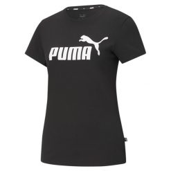 Damska koszulka z logo Essentials PUMA Black. Czarne bluzki damskie Puma, m, bez wzorów, klasyczne, bez kołnierzyka, bez ramiączek. Za 236.00 zł.