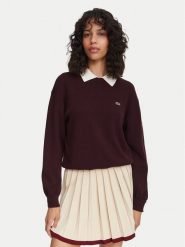 Lacoste Sweter AF4158 Brązowy Regular Fit. Brązowe swetry nierozpinane damskie Lacoste, bez wzorów, z bawełny, bez kołnierzyka, bez ramiączek. Za 684.99 zł.