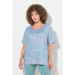 Damskie T-shirt funkcyjny wzór fali dekolt V rękaw 1/2. Zielone t-shirty damskie Ulla Popken, plus size, bez wzorów, z elastanu, bez kołnierzyka, bez ramiączek. Za 143.99 zł.