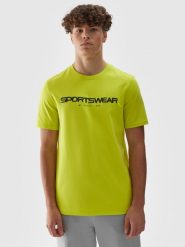 4F T-shirt regular z nadrukiem męski - zielony L. Zielone t-shirty męskie 4F, l, bez wzorów, z bawełny, bez kołnierzyka, bez ramiączek. W wyprzedaży za 29.99 zł.