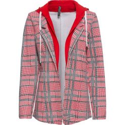 Żakiet dresowy bonprix czerwony w kratę. Czerwone marynarki i żakiety damskie bonprix, bez wzorów, z dresówki, bez kołnierzyka, bez ramiączek. Za 59.99 zł.
