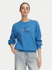 Calvin Klein Jeans Bluza Monologo LV047B234G Niebieski Relaxed Fit. Niebieskie bluzy damskie Calvin Klein Jeans, l, bez wzorów, z bawełny, bez ramiączek, bez kaptura. Za 369.99 zł.