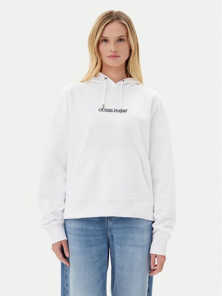 Guess Jeans Bluza W5RQ27 K68I4 Biały Oversize. Białe bluzy damskie Guess Jeans, xl, z aplikacjami, z bawełny, bez ramiączek, bez kaptura. Za 309.99 zł.